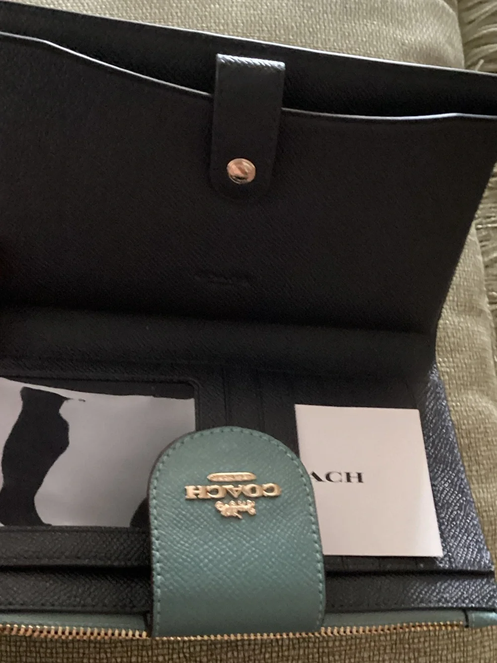 Coach Green Leather Wristlet Wallet with Gold-Tone Accent